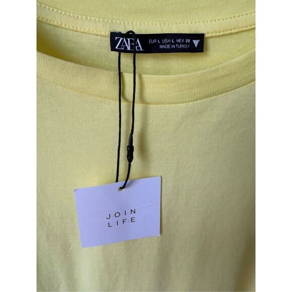 ZARA Yellow Flutter Ruffled Sleeves Crop Tee Size L - Picture 6 of 8